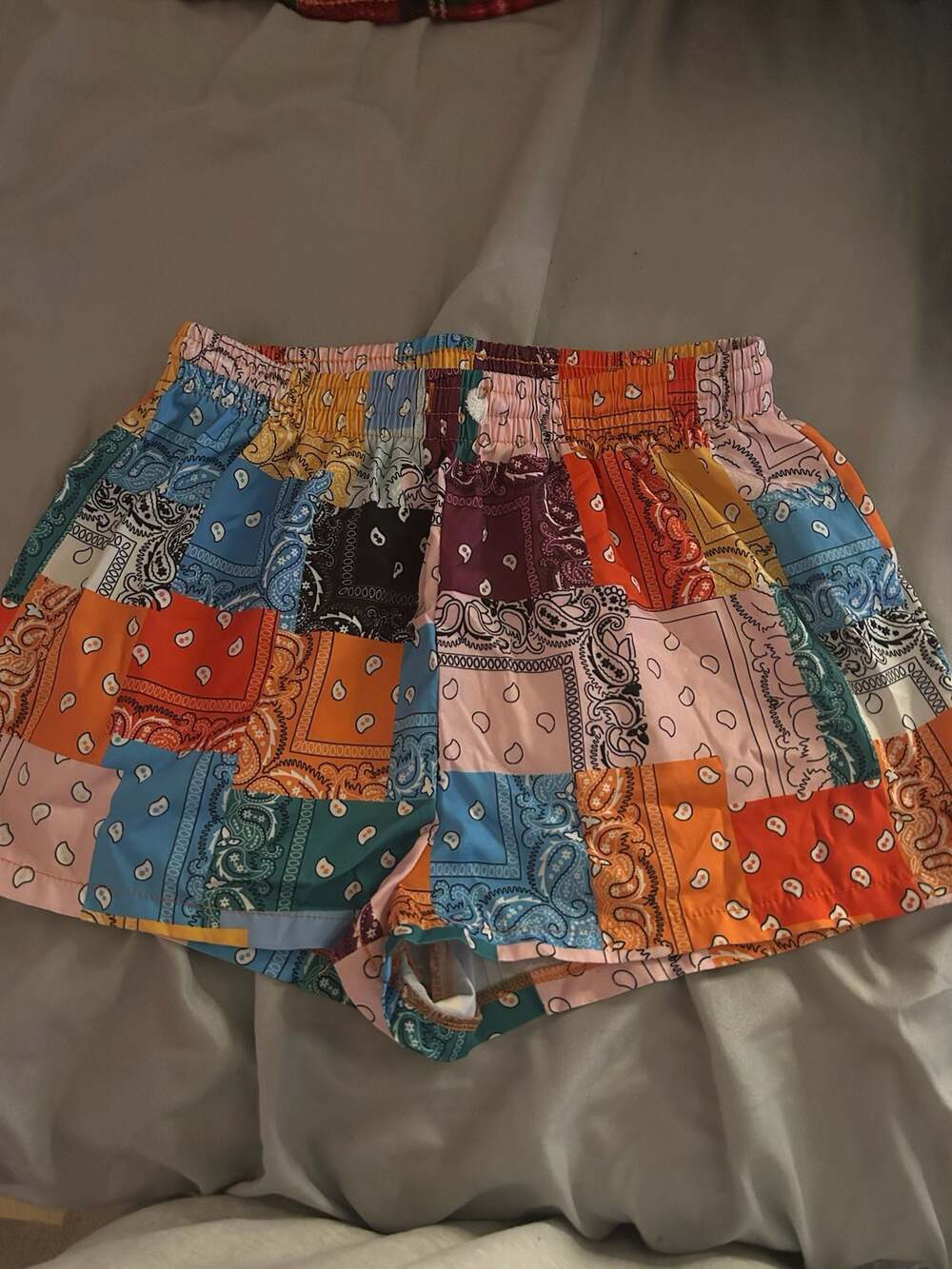 SHEIN Multicolor Patchwork Bandana Print Elastic Waist Casual Shorts